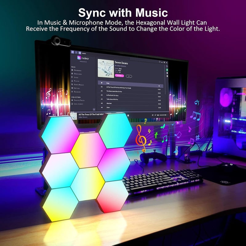 OJQ 8 Pack Hexagon Lights Wall RGB Panel - Hexagonal Led Lights Room Decor Wall Lights Gifts for Men/Women Honeycomb Shape Panels Hexagon Gaming Night Lights for Bedroom Children - Image 4